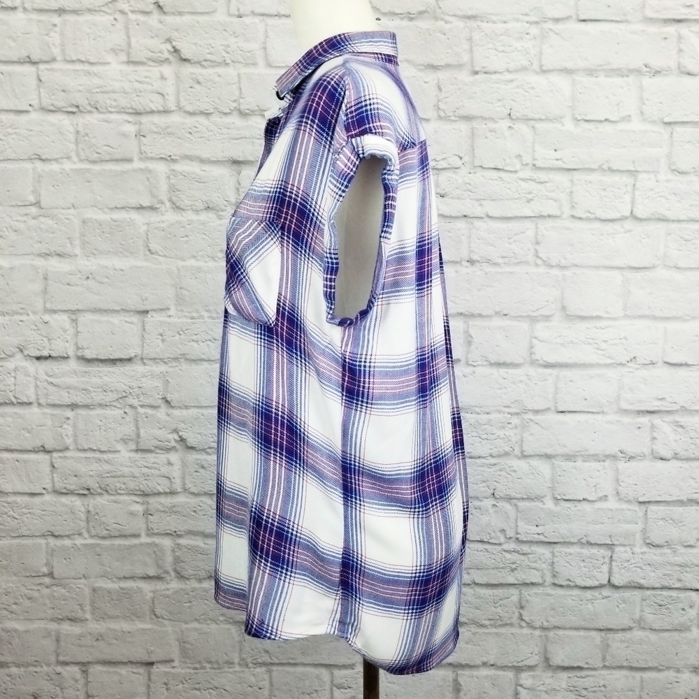 Rails Britt white blue red plaid short sleeve button front top women's size XS - Picture 5 of 9